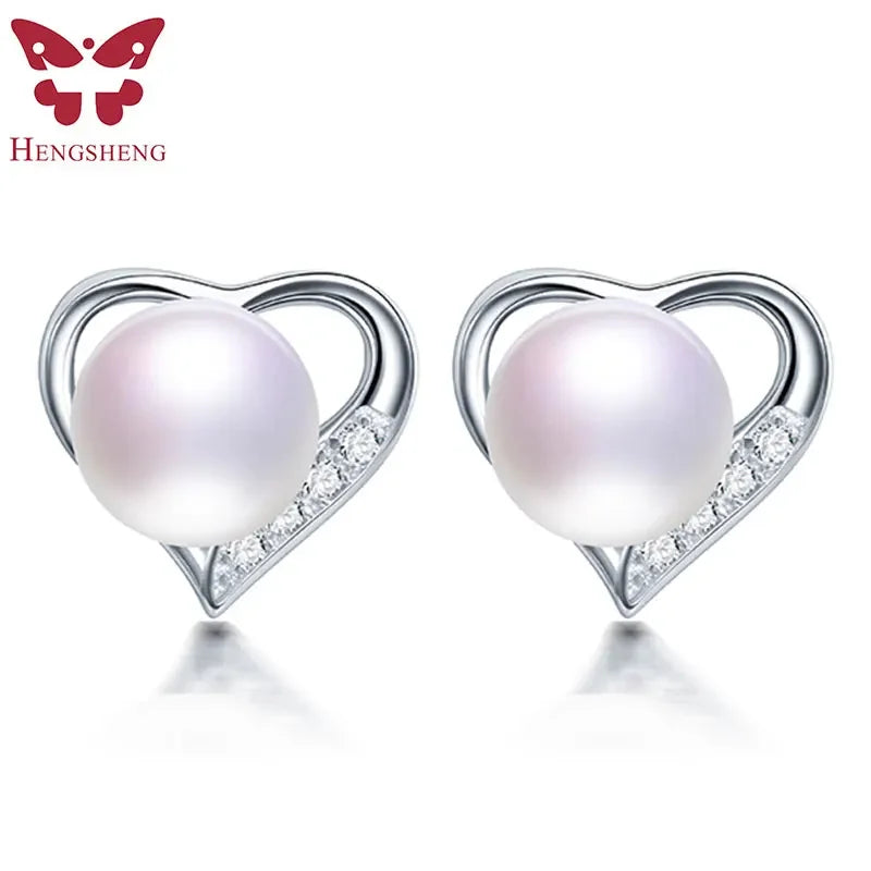 Classic Heart Stud Natural Pearl Earrings 925 Sterling Silver Earrings For Women 100% Genuine Pearl Earings Fashion Jewelry