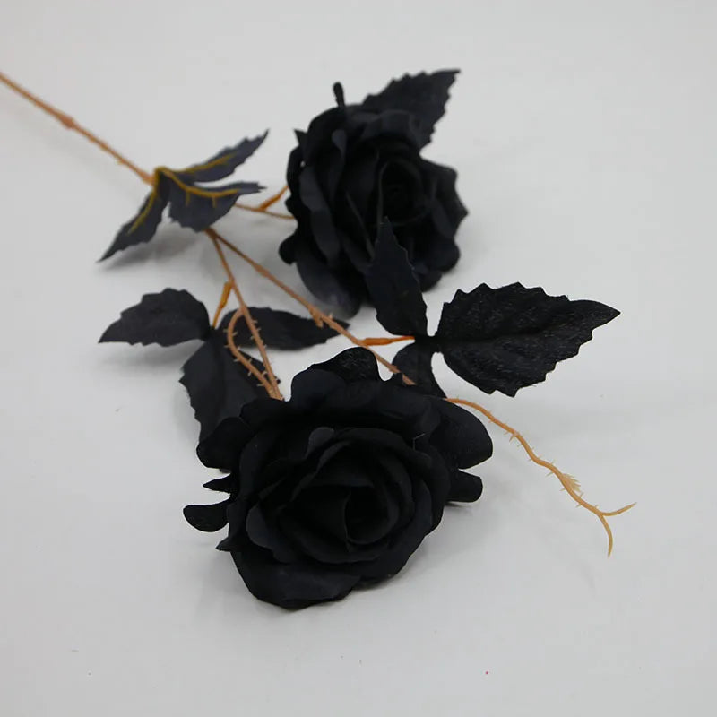 4Pcs Black Rose Artificial Flowers Halloween Decoration Silk Flower for Home Wedding Party Event Flower Arrangement Fake Roses