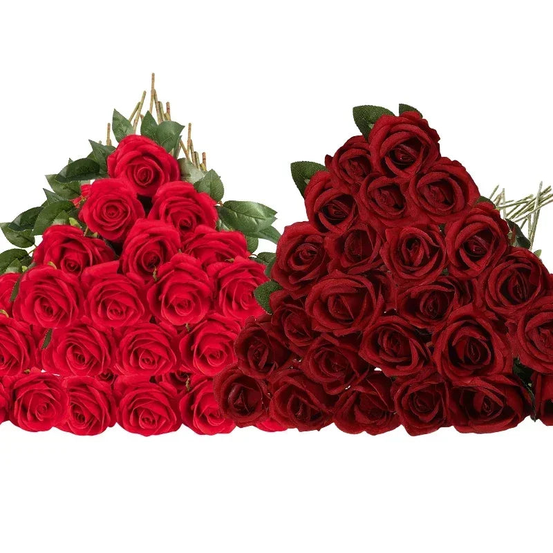 Tejesa 50 Pcs Velvet Rose Artificial Rose Flowers Real Touch Fake Roses Florals for Valentine's DIY Wedding Bouquet Party Home Decor