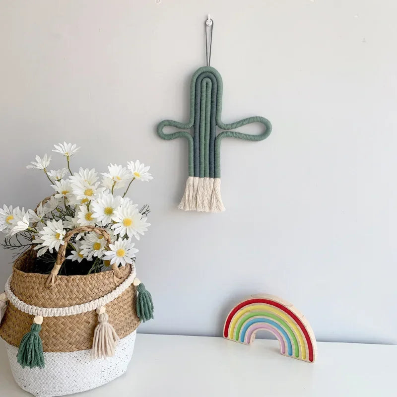 Hemasa  Lion Deer Macrame Wall Hanging For Kids Room Decor Woven Lion Tapestry Cactus Hanging Pendant Decoration