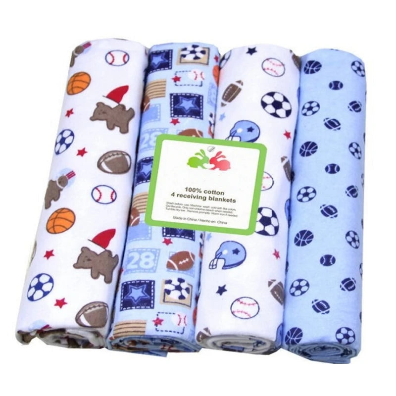 Hemasa 4pcs/pack 100% Cotton Flannel Diapers Supersoft Receiving Baby Blanket Newborn Wrap 76x76cm Baby Bedsheet Print Blanket Swaddle