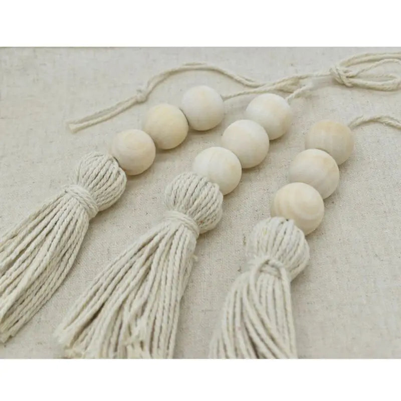 2Pcs Tassle Farmhouse Beads Natural Wood Bead Garland Kids Baby Nursery Room Decor Rustic Wedding Vase Ornament