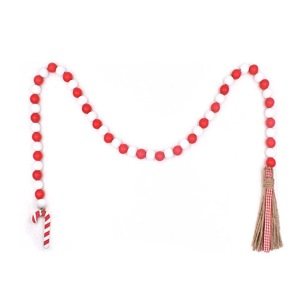 Christmas Wood Bead Garland Farmhouse Beads Wood Garland with Tassels Rustic Farmhouse Wooden Bead Garland for Wall Decor
