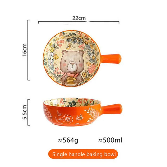 Hemasa Ceramic Bakeware With Handle Forest Animals Baking Pan  Underglaze  Kitchen Tableware Salad Bowl Au Gratin Dishes