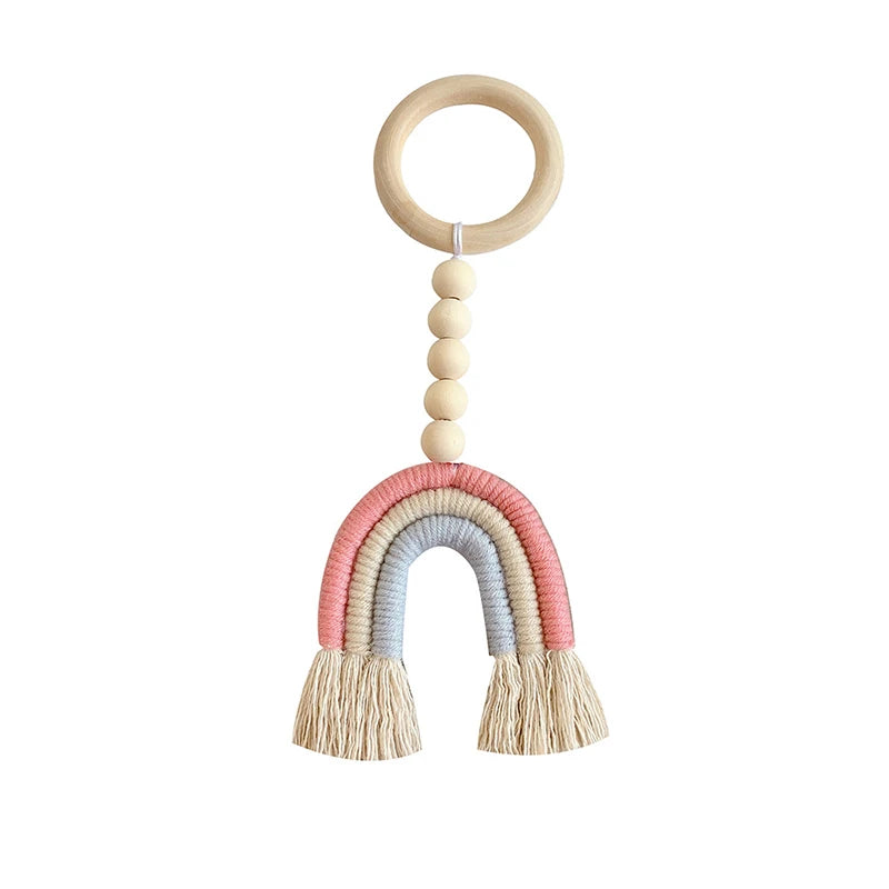 Handmade Woven Cotton Rope Rainbow Decoration Natural Wooden Bead Tassels Garland String Wall Hanging Ornament Home Decoration