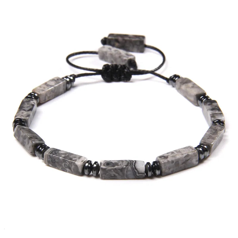 Tejesa Rectangle Shape Amethysts Bracelet Natural Stone Indian Agates Lapis Lazuli Adjustable Braided Bracelets For Women Men Jewelry