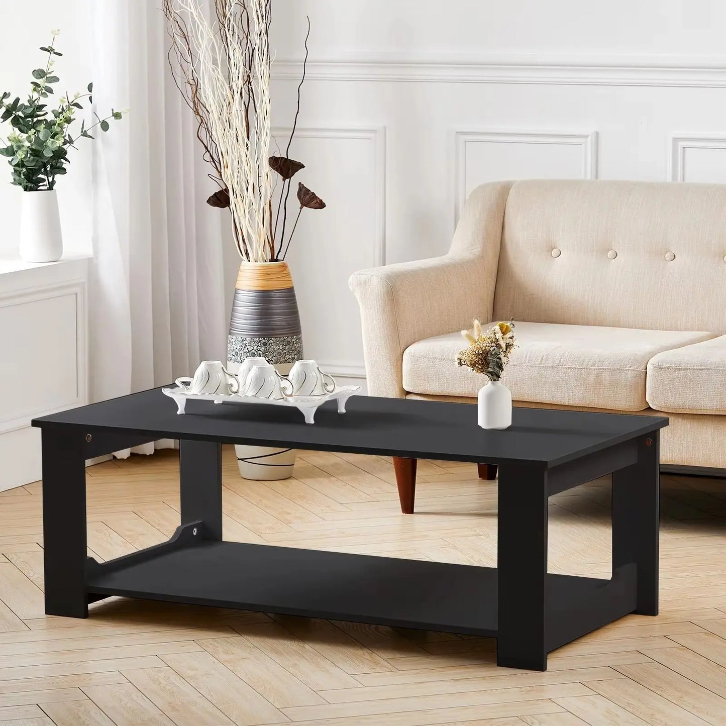 Simple Wooden 2 Tier Coffee Table for Living Room