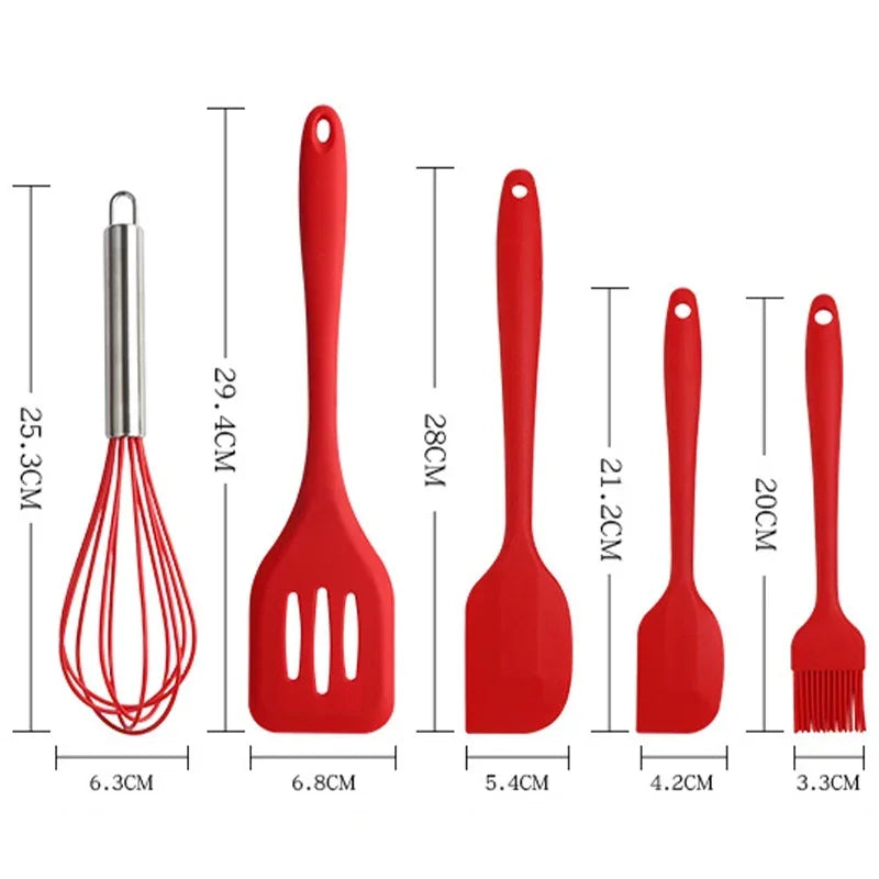 tejesa 5Pcs Silicone Baking Utensils Set Non-Stick Silicone Cake Spatula Cooking Shovel Whisk Oil Brush Flexible Kitchen Utensils Sets