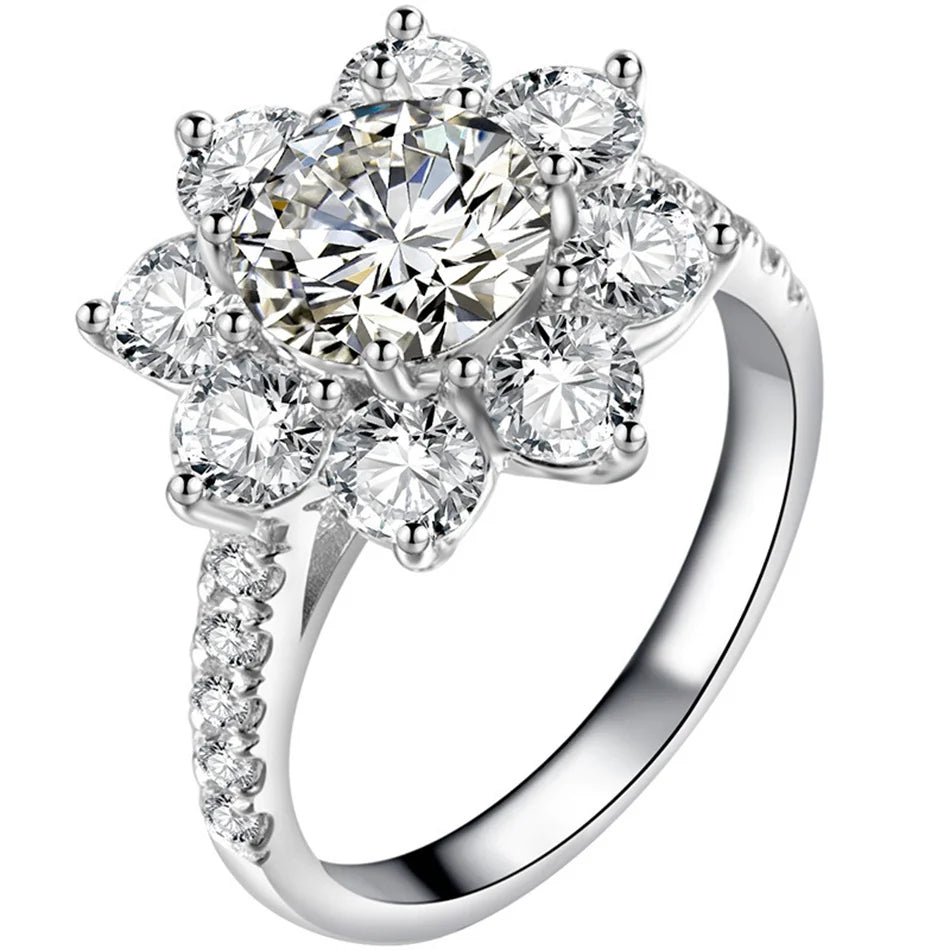 Hemasa  1CT/ 2CT Flower Shape Moissanite Ring 100% 925 Sterling Silver  Rings For Women