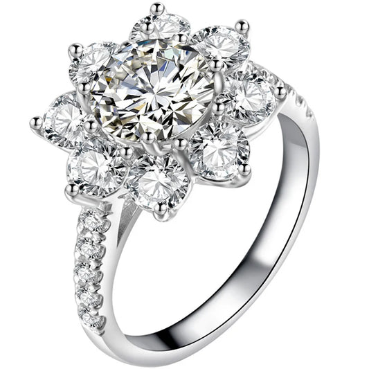 Hemasa  1CT/ 2CT Flower Shape Moissanite Ring 100% 925 Sterling Silver  Rings For Women