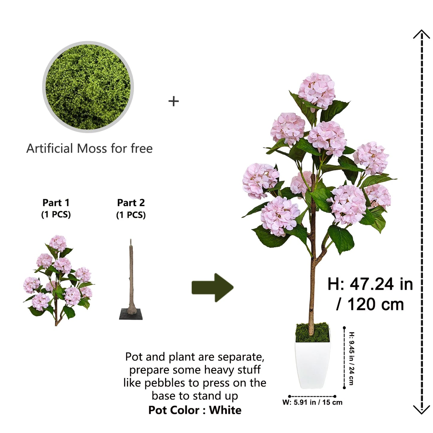 Tejesa 120cm Artificial Hydrangea Tree Faux flowers Plant Indoor Outdoor Fake plants for home party wedding room Decoration halloween