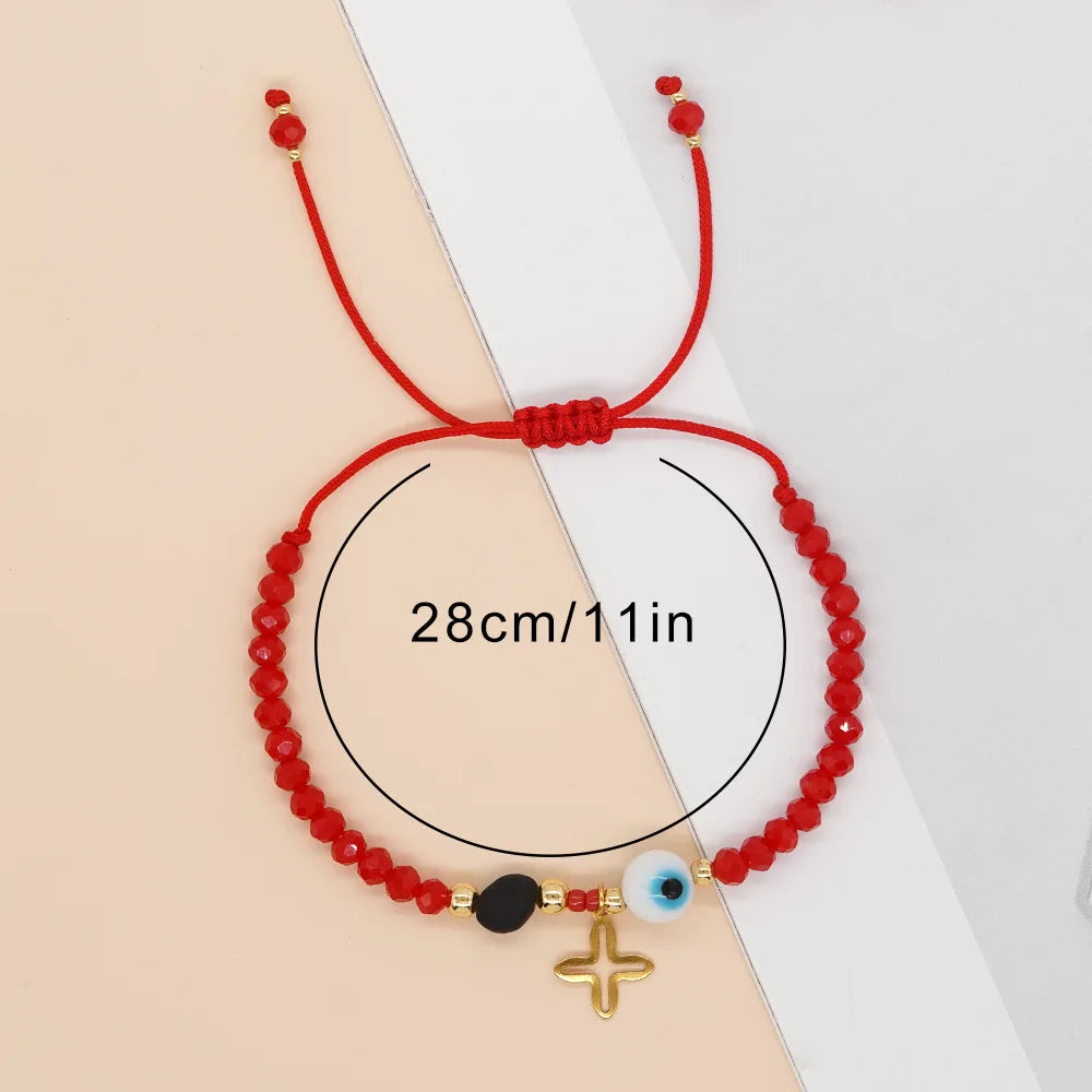 Tejesa Turkish Eye Charm Cross Pendant Women Fashion Jewelry Bohemian Summer Lucky Handmade Friendship Rope Red Crystal Bead Bracelet