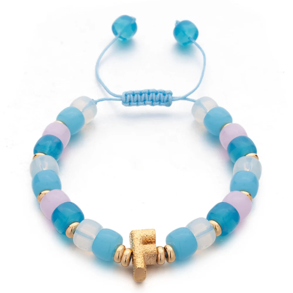 Tejesa Handmade  Colorful Glass Crystal Beads Braided Bracelets  with Heart Charms For Women