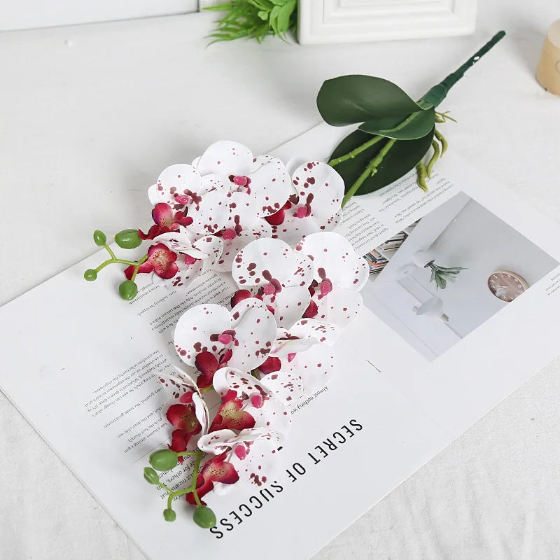 YeeNanee 4pcs Room Decoration Real Touch Artificial Orchid Stem Flowers Latex Phalaenopsis Branches with Leaves for Home Decor