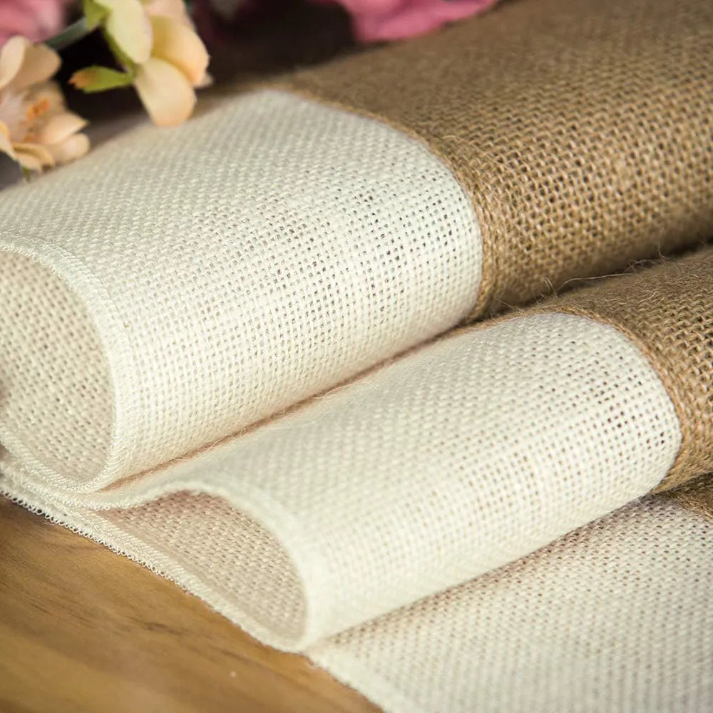Tejesa Burlap Table Runner Long Farmhouse Table Runner Jute Runner Woven Fabric Light Colour Edge