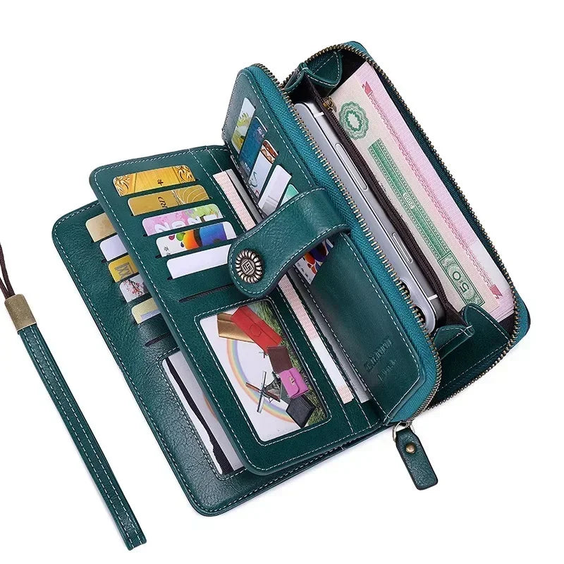 Hemasa High Quality  Leather Wallets For Woman/ Long Zipper Clutch Bag Female Purse Card Holder