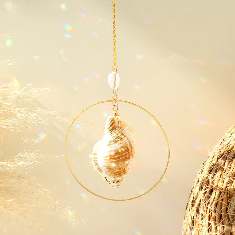 Hemasa Shells Sun Catcher Crystal Rainbow Prism Garden Decoration Sun Catchers Crystal Light Catcher Real Conch Hanging Window Ornament