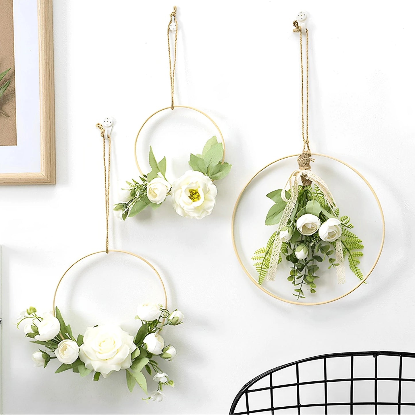 Tejesa 5-30cm Bamboo/Metal Floral Hoop Wreath Frame Wire Ring Flower Garland Holder DIY Dream Catcher Macrame Floral for Wedding Decor