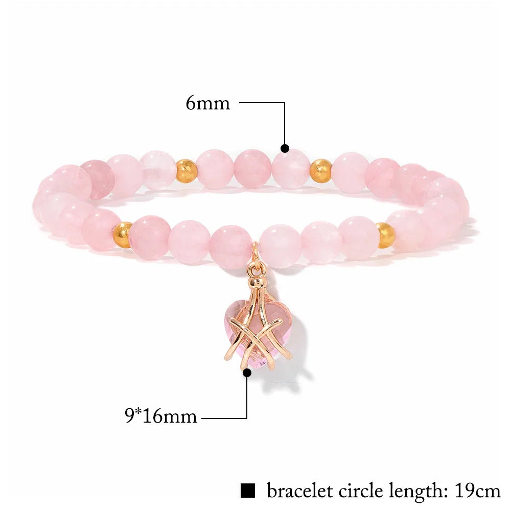 Wholesale Natural Stone Pink Rose Quartzs Beads Bracelet Women Tiger Eye Cat Eye Beads Heart Pendant Bracelets Healing Jewelry