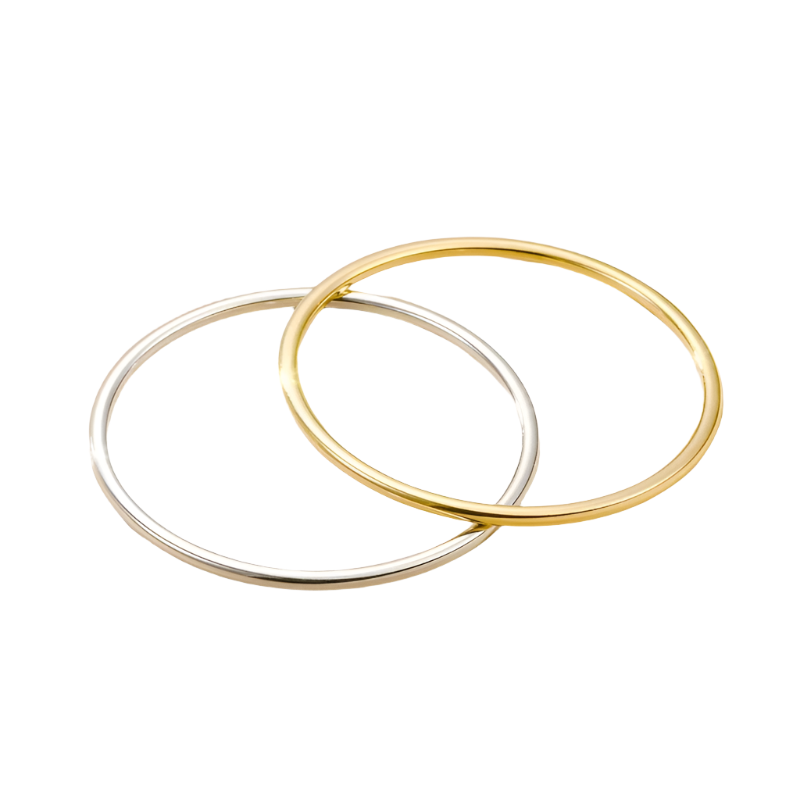 Hemasa 2pcs Gold and Silver  Color Stainless Steel Cuff Bracelet /Chic Jewelry Wristband Plain Slip Bangle