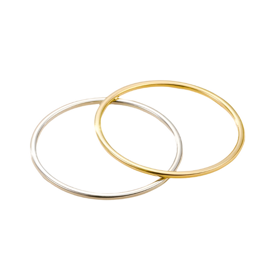 Hemasa 2pcs Gold and Silver  Color Stainless Steel Cuff Bracelet /Chic Jewelry Wristband Plain Slip Bangle
