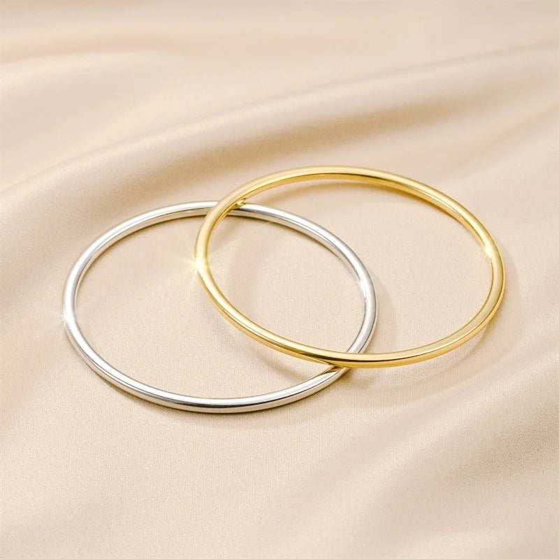 Hemasa 2pcs Gold and Silver  Color Stainless Steel Cuff Bracelet /Chic Jewelry Wristband Plain Slip Bangle