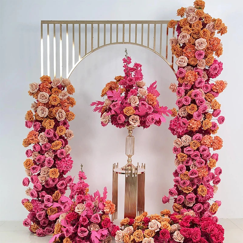 White Blue Rose Flower Row Decor Wedding Backdrop Arch Frame Banquet Aisle Floral Ball Birthday Party Event Props Window Display