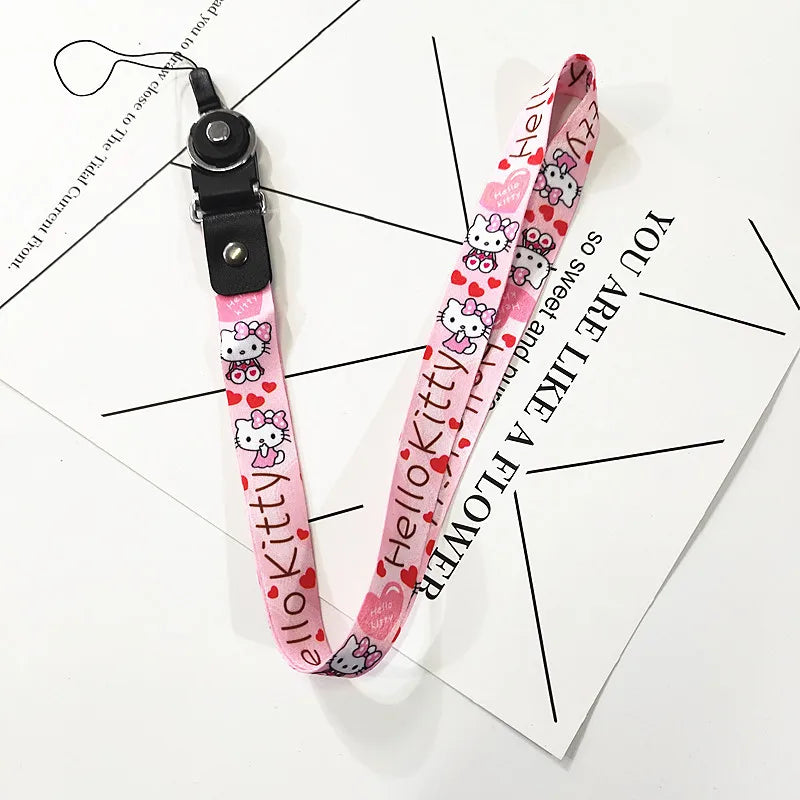 Anime Hellokitty Phone Lanyard Cartoon Flat Woven Strap Kawaii Kuromi My Melody Cospaly Kids Toys Birthday Gifts