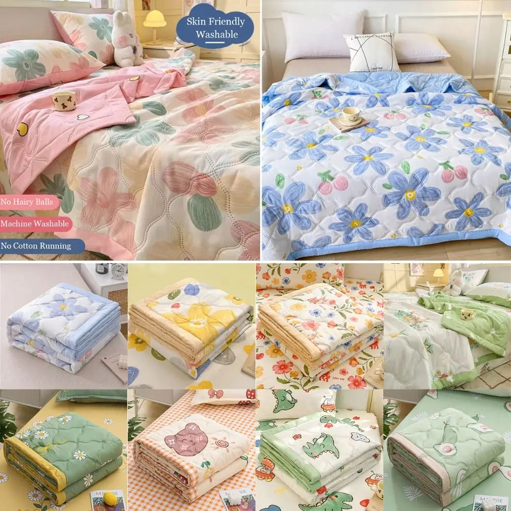 Hemasa  Cute Washable Printed Summer Quilt Soft Comfortable Thin Wadding Blanket