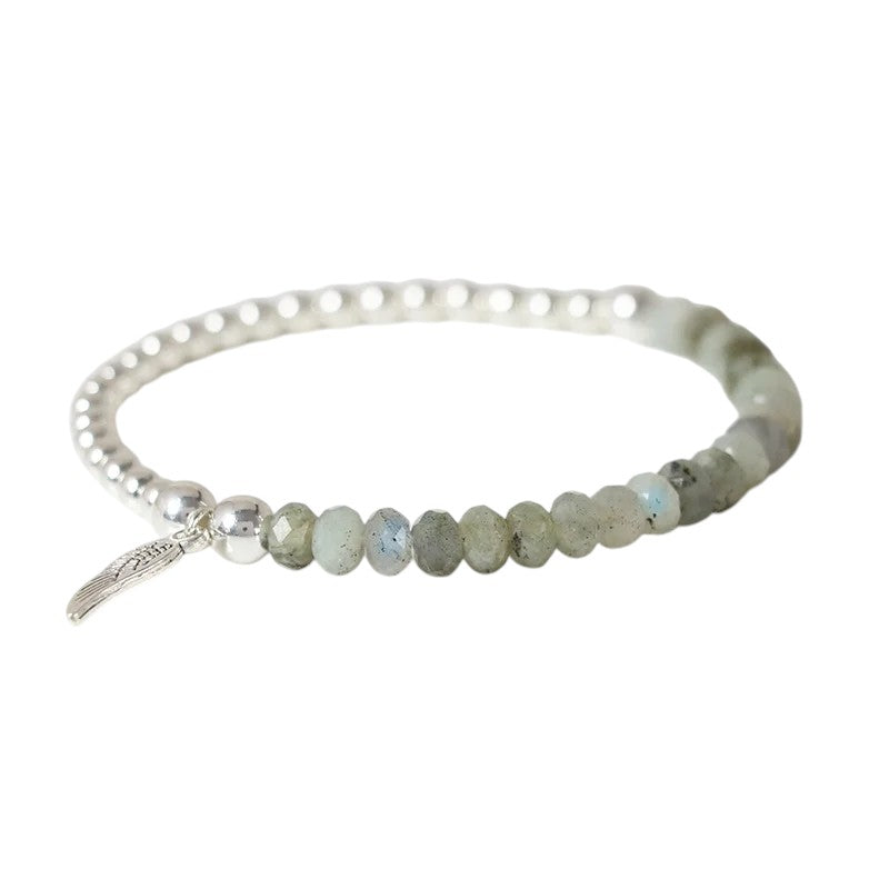Tejesa  Angel  Faceted Natural Stone Bracelets Labradorite Beads Lucky Bracelet for Men /Women