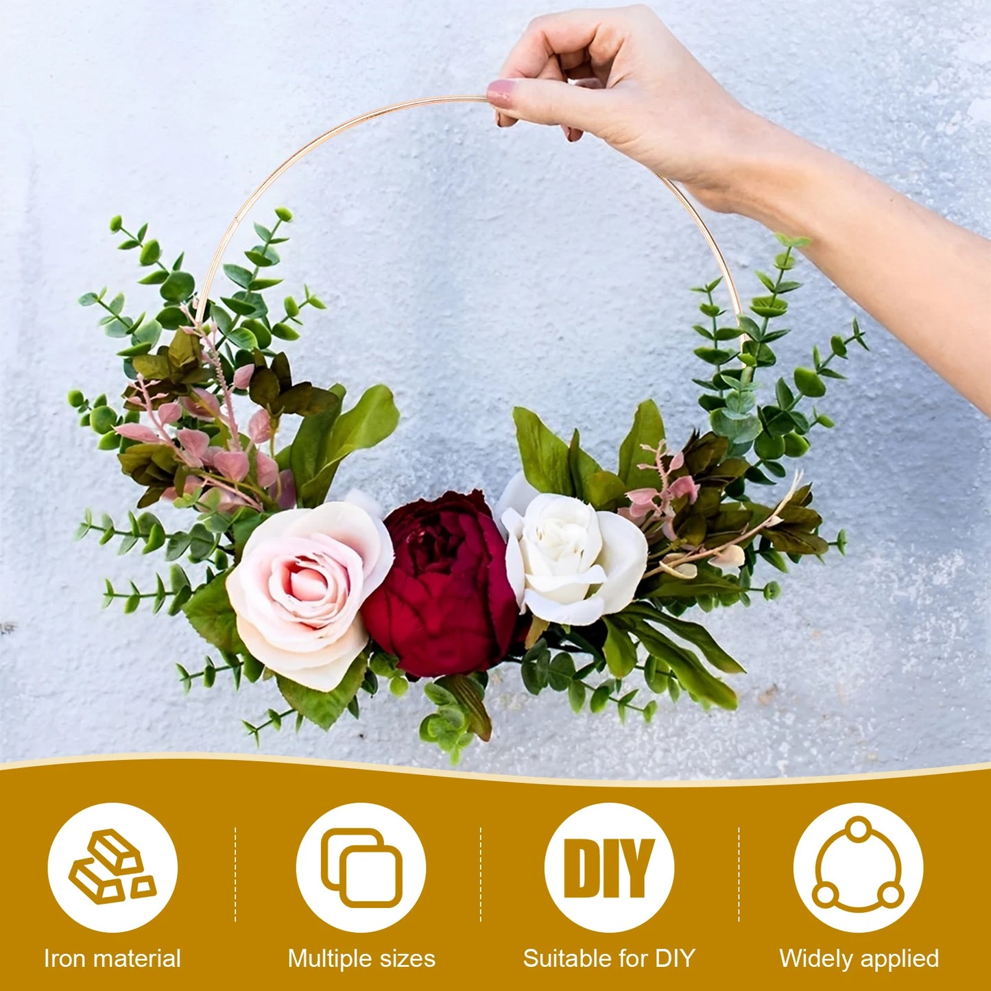 Tejesa 5-30cm Bamboo/Metal Floral Hoop Wreath Frame Wire Ring Flower Garland Holder DIY Dream Catcher Macrame Floral for Wedding Decor