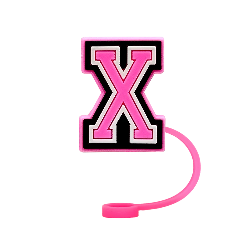 10mm Pink Letter Straw Cover Caps 1PCS Accessories For Cups,Soft Silicone Alphabet Straw Topper Drinkware,Dustproof Straw Caps