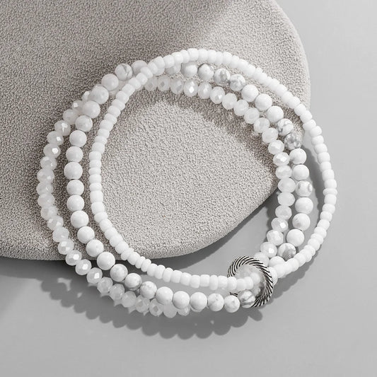 3Pcs/Set Colorful Glass Beaded Bracelet 4mm Howlite Crystal Beads Charm Bracelets Bangles for Women Friendship Jewelry Gift