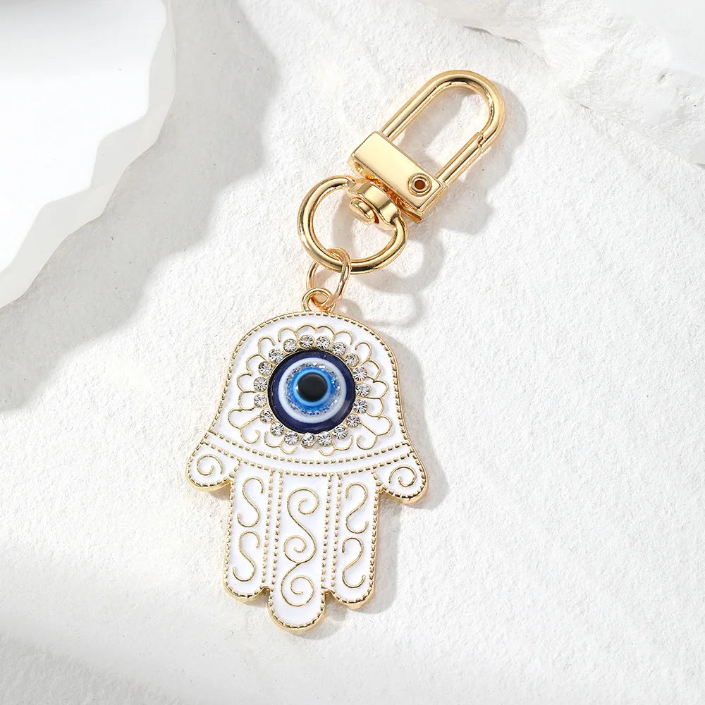 Retro Ethnic Style Personality Totem Hand Keychain  Zircon Hand Blue Eye Bag Car Airpods Case Key Accessories