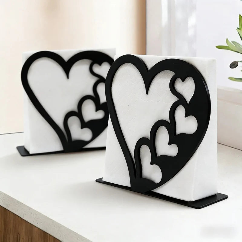 Tejesa 1Pc Large Iron Art Napkin Holder for Hotel Restaurant Creative Heart-shaped Desktop Storage Rack for Cafe and Home Use Tissue Box