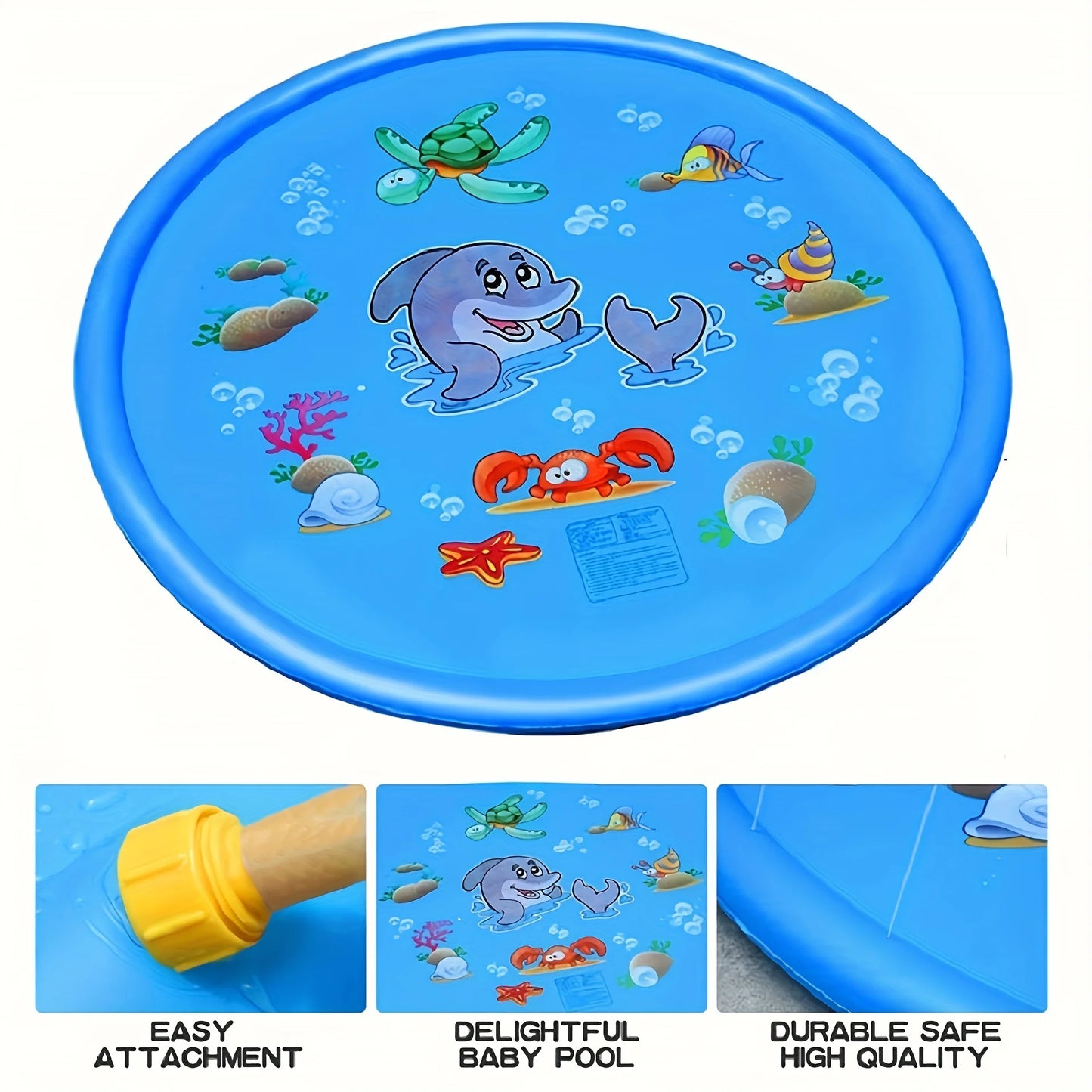 Hemasa (100 cm )39.37inch Round Splash Pad Kids Sprinkler Pool Summer Outdoor Water Toys Fun Backyard Fountain Play Mat for Children And Pets