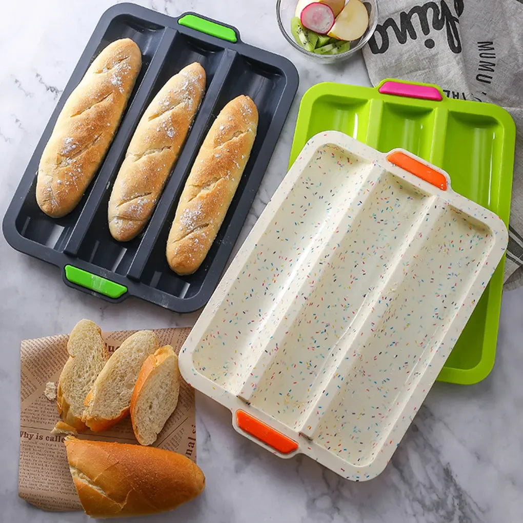 Tejesa 3 Cavity Baguette Baking Tray /Non-Stick Silicone Cake Mold/ Bread Mould /Oven Pan Easy Demoulding Baking Dish DIY Kitchen Supplies