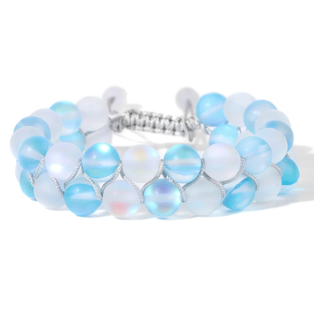 Tejesa Grey White Moonstone Wrap Bracelets For Women Men Austria Crystal Mermaid Glass Adjustable Braided Bracelet Wristbands Jewelry