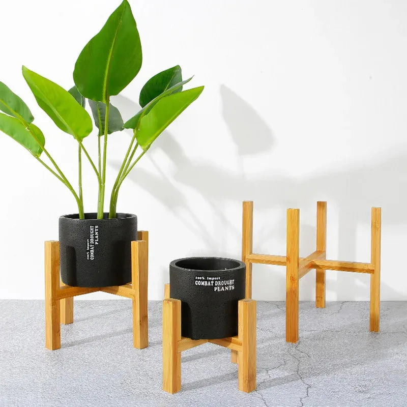 Tejesa Indoor Plant Stands with Planter Pot Tray/ Adjustable Size Fits 8.5 9 10 11 to 12 Inch Pots, Wood Planter Rack, Mid Century Modern Display Rack Rustic Decor Wooden Flower Pot Tray Indoor and Outdoor