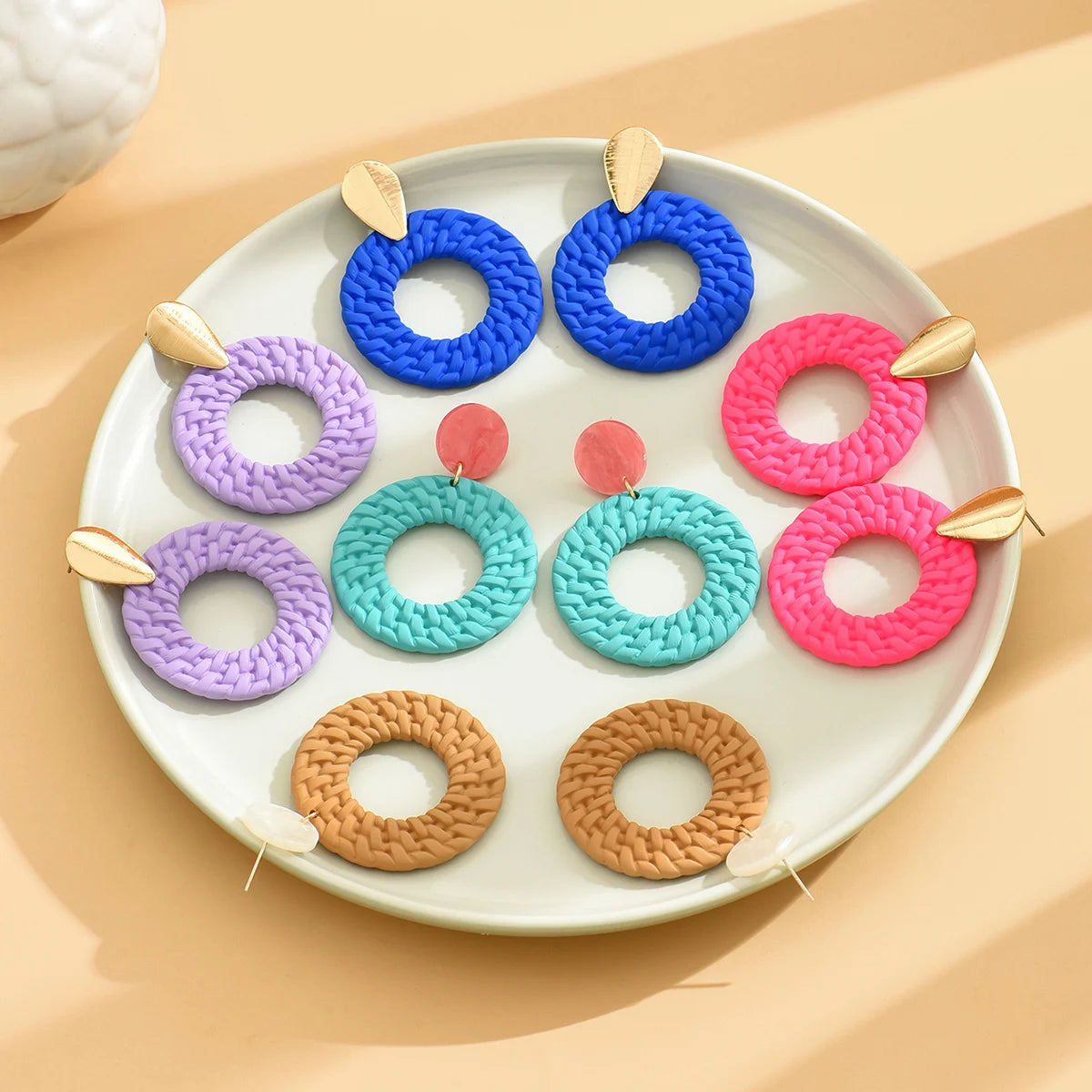 Bohemia Simulation Rattan Weave Spray Painting Acrylic Earrings For Women Fashion Round Drop Dangle Earrings Gift