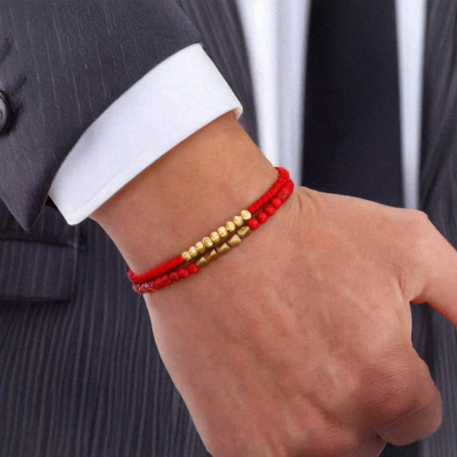 Fashion Men Bracelet Set Lucky Black Red String Braslet Handmade Irregular Gold Color Beads Charm Braclet Yoga Meditation Joias