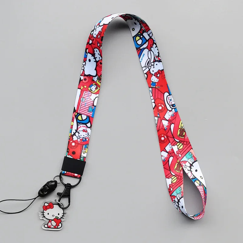 Anime Hellokitty Phone Lanyard Cartoon Flat Woven Strap Kawaii Kuromi My Melody Cospaly Kids Toys Birthday Gifts