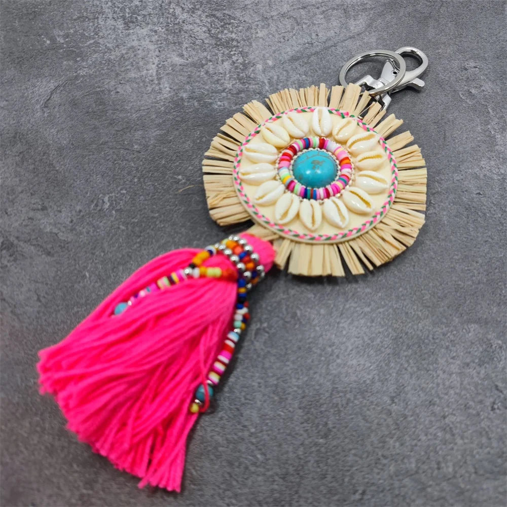 Bohemia Stone Tassel Keychain Bag Charm Women's Boho Handmade Jewelry Keyring For Party