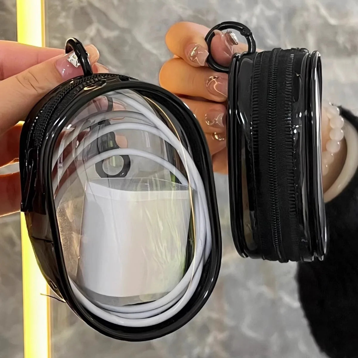 Hemasa Portable Keychain with Lipstick Case  Multi-Functional Travel Organizer for Women  PVC Material  Lobster Claw Clasp