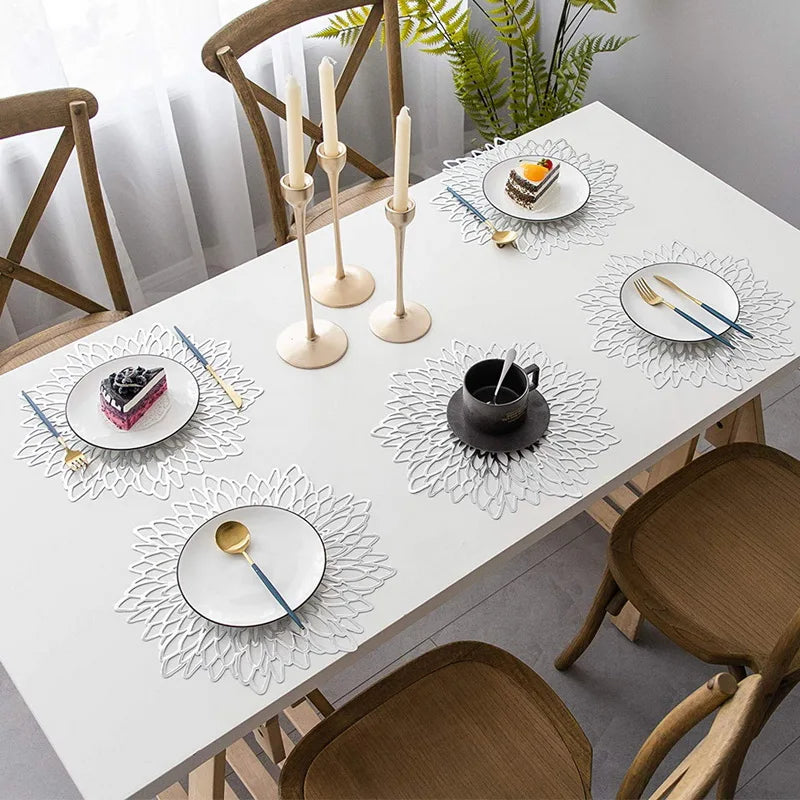 Hemasa Set of 4 Table Decoration PVC Placemat available in Round, Leaf and Hibiscus Flower Shape.