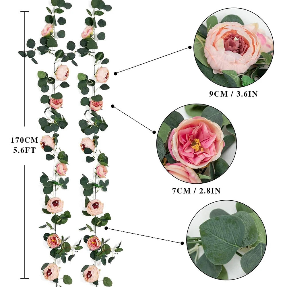 Tejesa Artificial Peony Flowers Eucalyptus Garland Floral Greenery Vines for Wedding Arch Table Wall Backdrop Party Home Decor