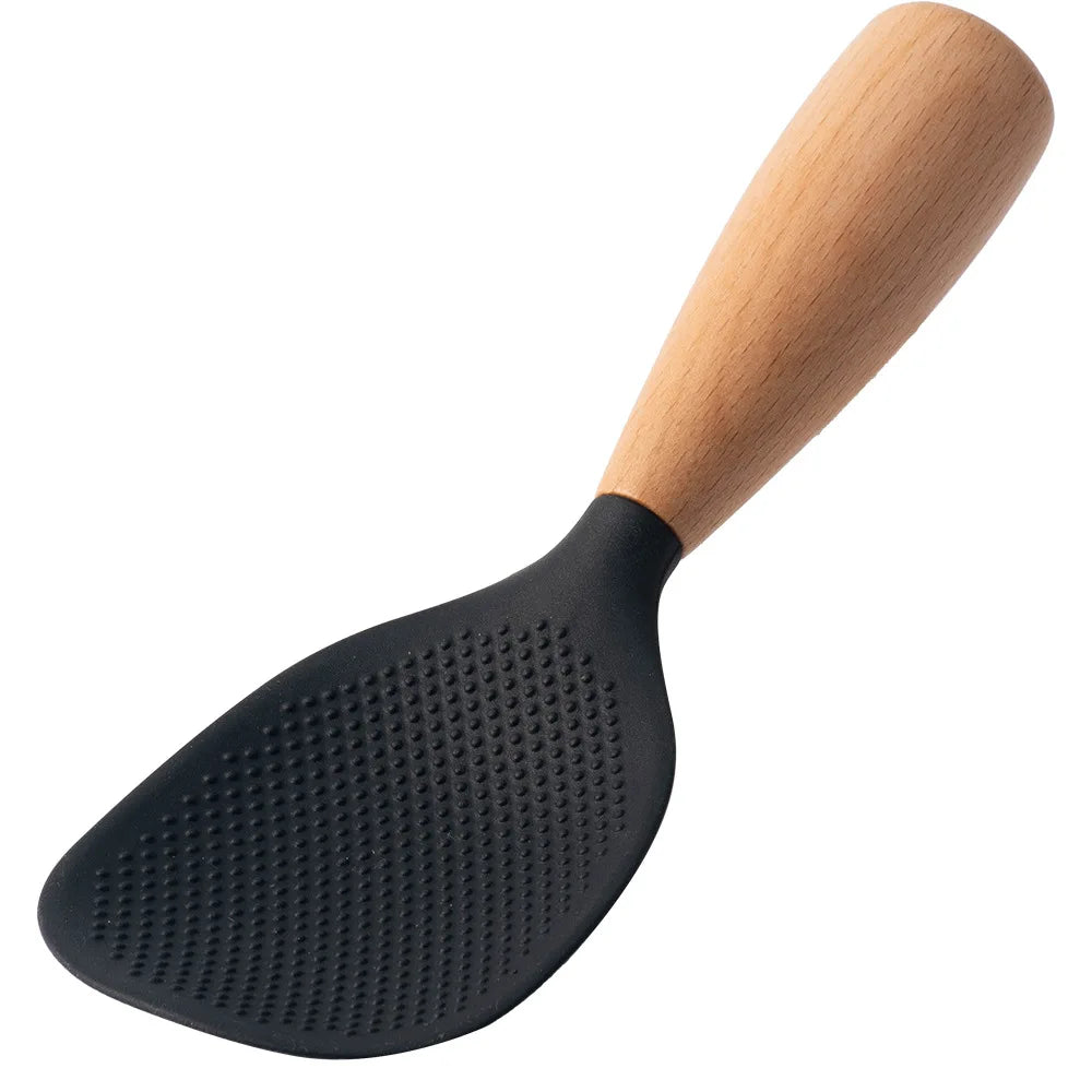 Hemasa 5Pcs Black Silicone Wooden Handle Cooking Tool Non-stick Kitchen Utensils /Silicone Spatula Baking Kitchen Spoons