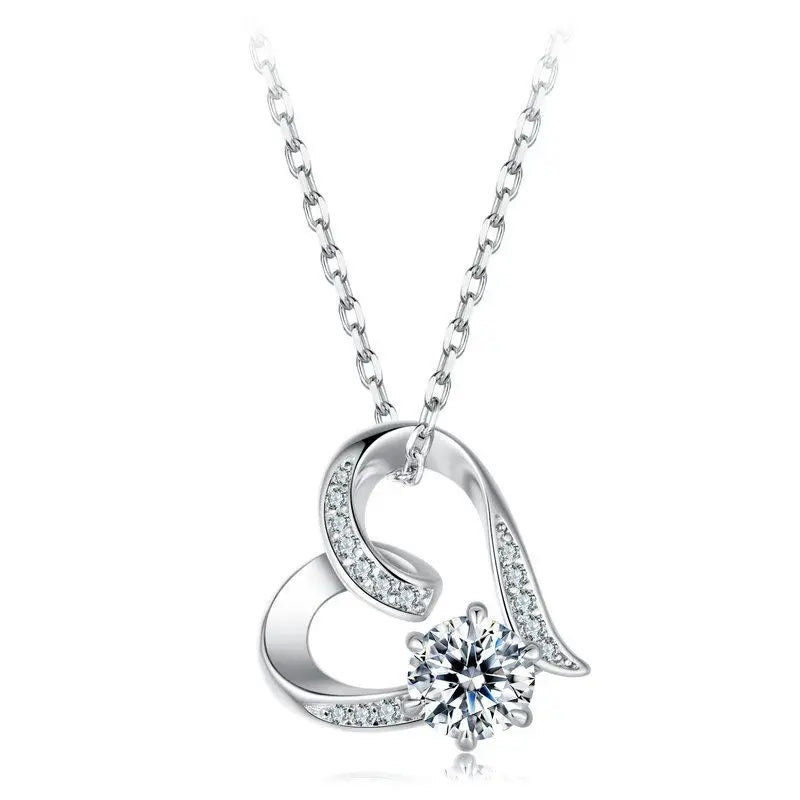 BAMOER Heart Necklaces for Women, Forever Love Moissanite 925 Sterling Silver Minimalist Heart Pendant Necklace Engagement Jewel