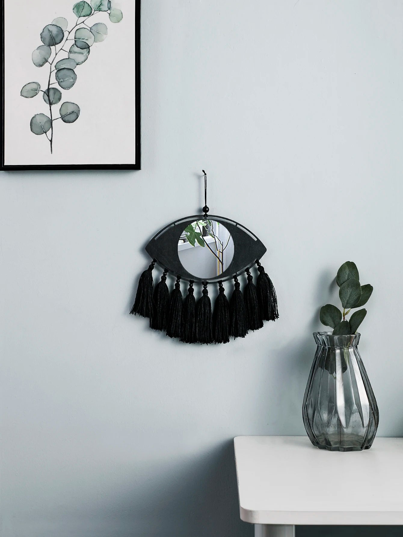 Hemasa Macrame Mirror Black Evil Eye Decorative Mirrors /Home Decoration Tassels  Decor Home Ornament Gift