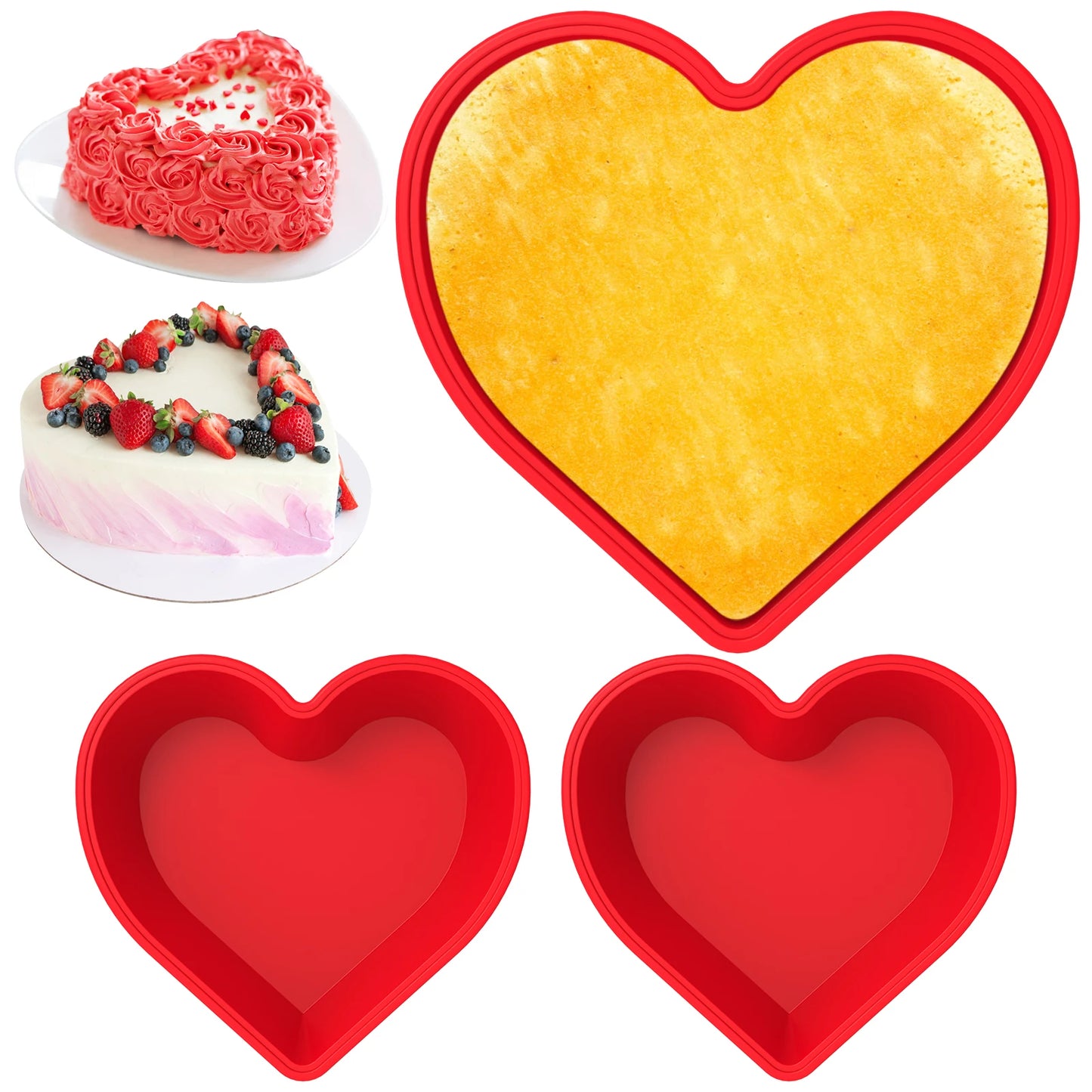 Tejesa 3Pcs Heart Shape Cake Pans 10 Inch Silicone Cake Molds BPA Free Cake Baking Tray Reusable Cake Baking Pans Nonstick Cheesecake